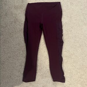 Fabletics Plum Burgundy Leggings with Mesh side pocket Detail